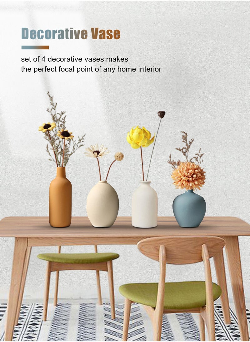 URbazaar - Colorful Ceramic Vase Set of 4, Small Rustic Vase for Country Home Decor, Small Vases Minimalism Style for Modern Home Living Room Shelf Table Bookshelf Mantel Entryway Decor - Image 1
