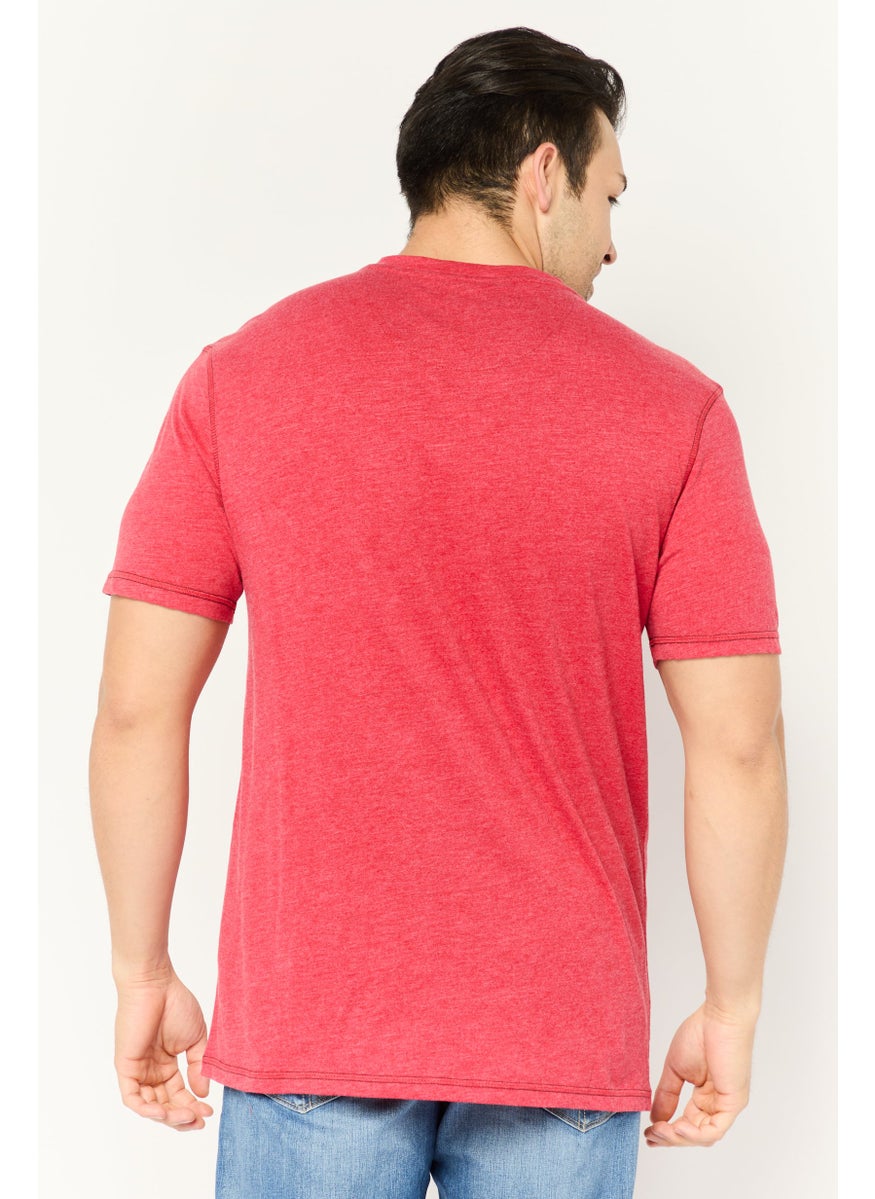 Company Eighty One - Men V-Neck Short Sleeve Heather T-Shirt, Red - Image 1