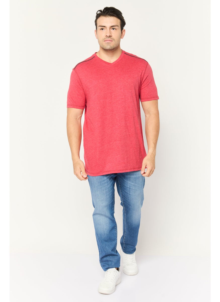 Company Eighty One - Men V-Neck Short Sleeve Heather T-Shirt, Red - Image 1