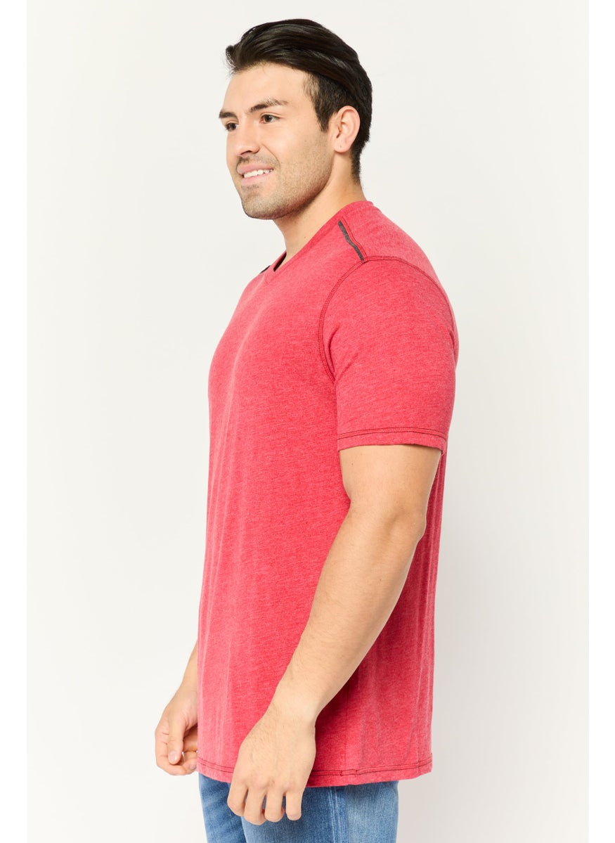 Company Eighty One - Men V-Neck Short Sleeve Heather T-Shirt, Red - Image 1
