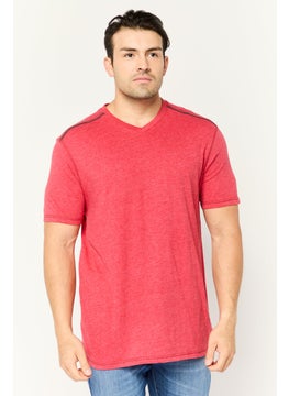 Men V-Neck Short Sleeve Heather T-Shirt, Red