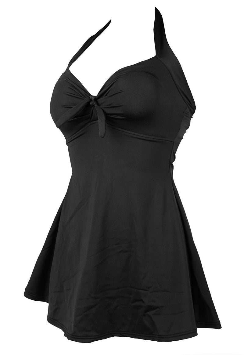 COCOSHIP Solid Black Women's Retro Vintage Sailor Pin Up Swimsuit One Piece Skirtini Cover Up Beachwear Solidblack XXL(US14) - Image 2