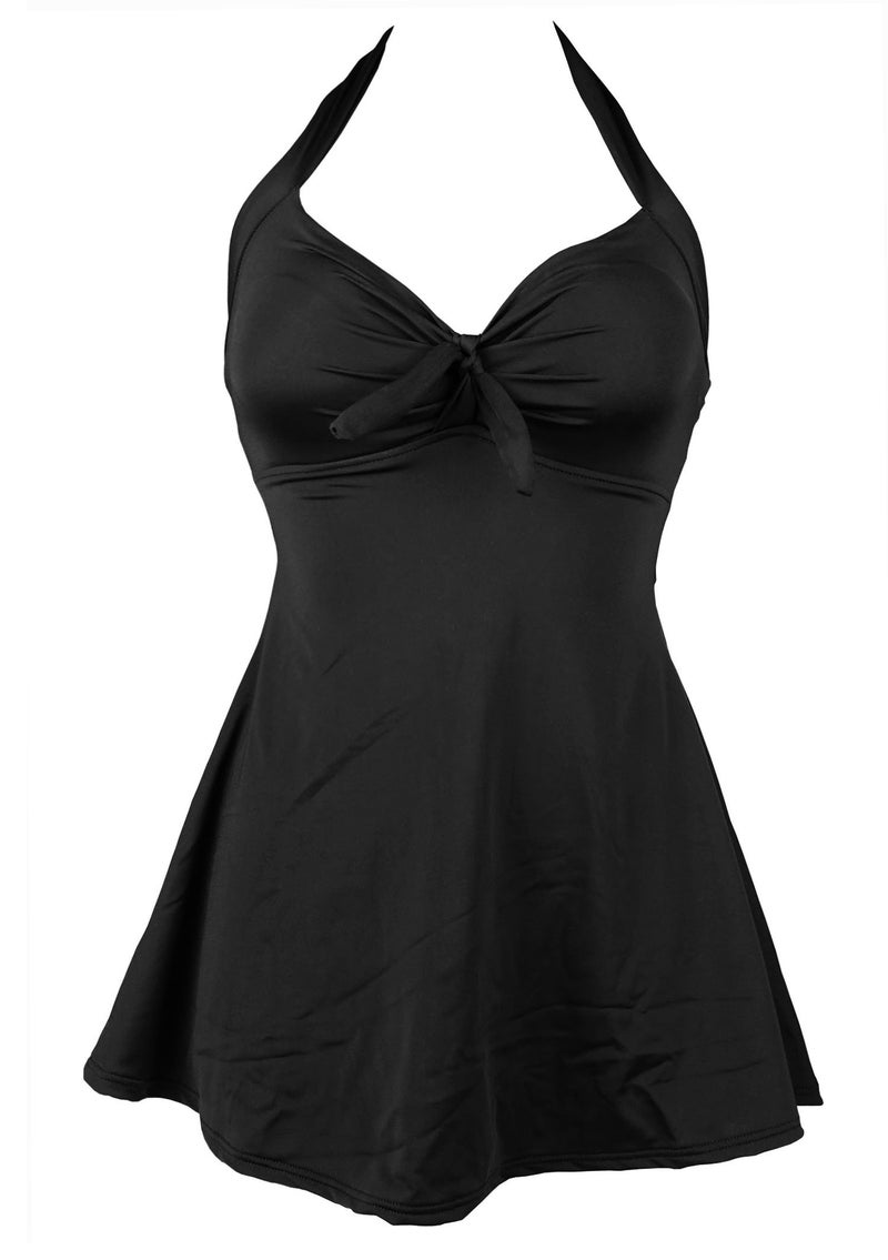 COCOSHIP Solid Black Women's Retro Vintage Sailor Pin Up Swimsuit One Piece Skirtini Cover Up Beachwear Solidblack XXL(US14) - Image 1