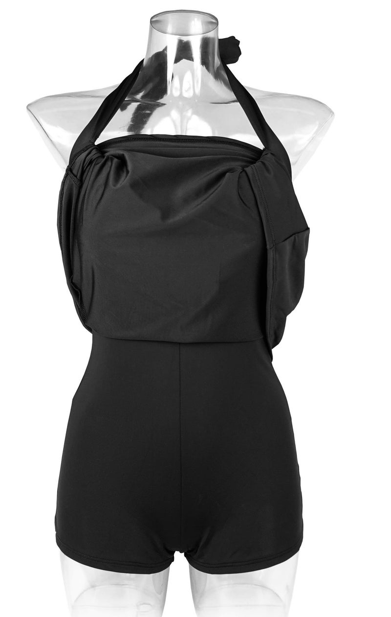 COCOSHIP Solid Black Women's Retro Vintage Sailor Pin Up Swimsuit One Piece Skirtini Cover Up Beachwear Solidblack XXL(US14) - Image 4