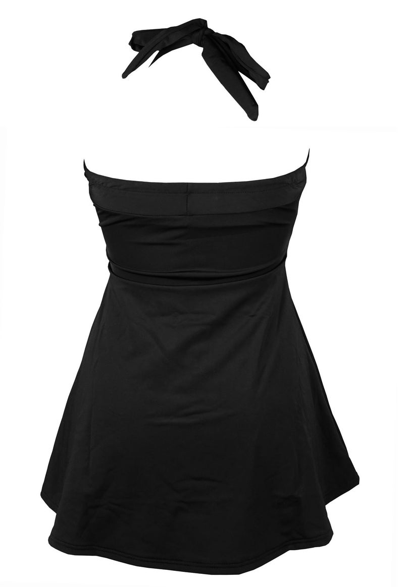 COCOSHIP Solid Black Women's Retro Vintage Sailor Pin Up Swimsuit One Piece Skirtini Cover Up Beachwear Solidblack XXL(US14) - Image 3