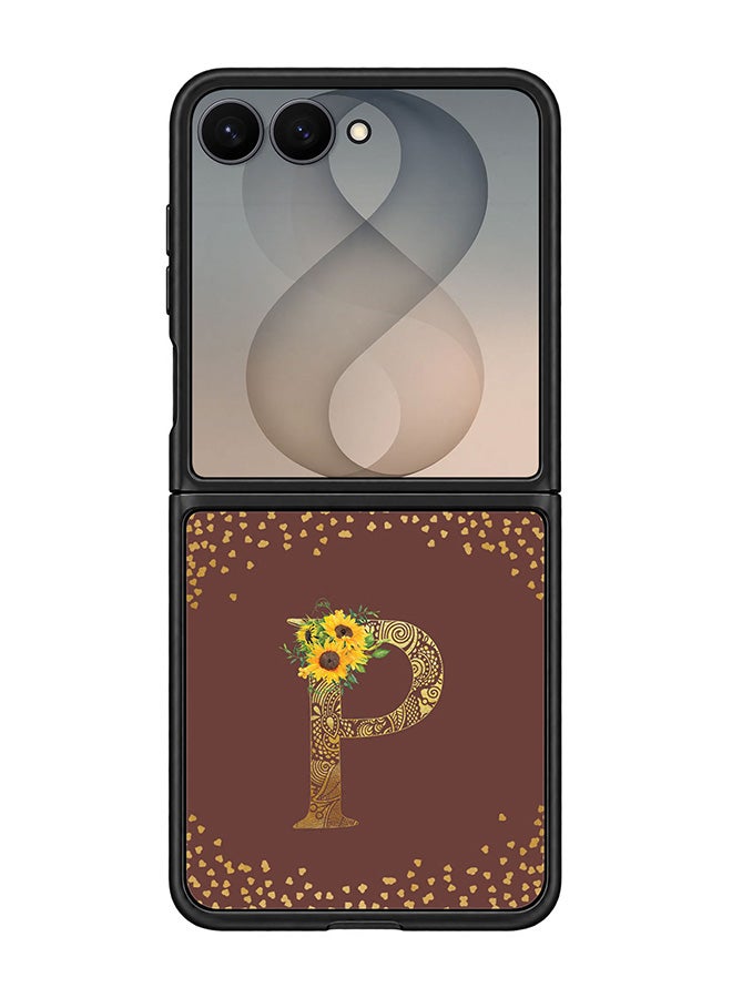 Stylizedd Rugged Case for Samsung Galaxy Z Flip8- Slim Fit Hybrid Rubber Cover Sunflower Monogram - P (Brown)