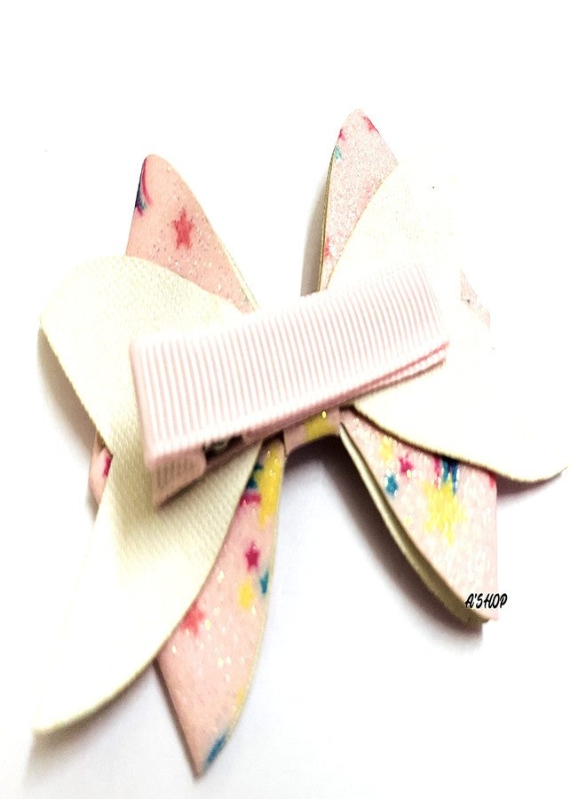 A'SHOP Printed Shimmery Alligator Clip Hair Bow for Little Young Girls(Pink) - Image 2