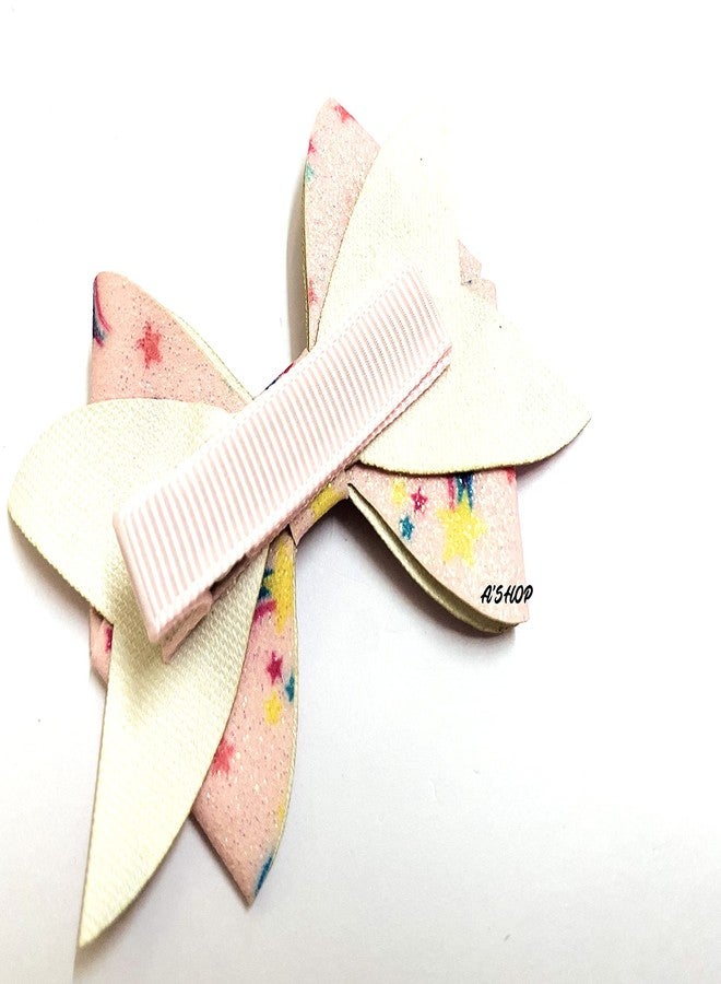 A'SHOP Printed Shimmery Alligator Clip Hair Bow for Little Young Girls(Pink) - Image 5