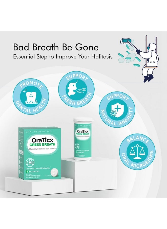 OraTicx - Green Breath Oral Care Probiotics, Naturally Support Freshens Bad Breath & Healthy Mouth, Dental Probiotic Supplement 8 Billion Cfu, Mint Flavor 30 Lozenges 1-Pk - Image 1