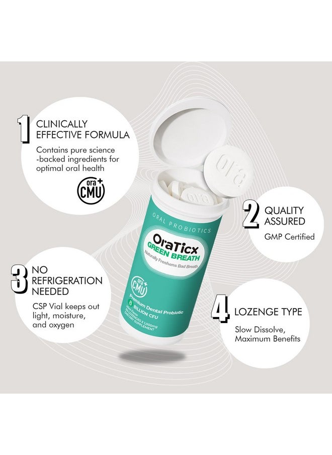 OraTicx - Green Breath Oral Care Probiotics, Naturally Support Freshens Bad Breath & Healthy Mouth, Dental Probiotic Supplement 8 Billion Cfu, Mint Flavor 30 Lozenges 1-Pk - Image 1