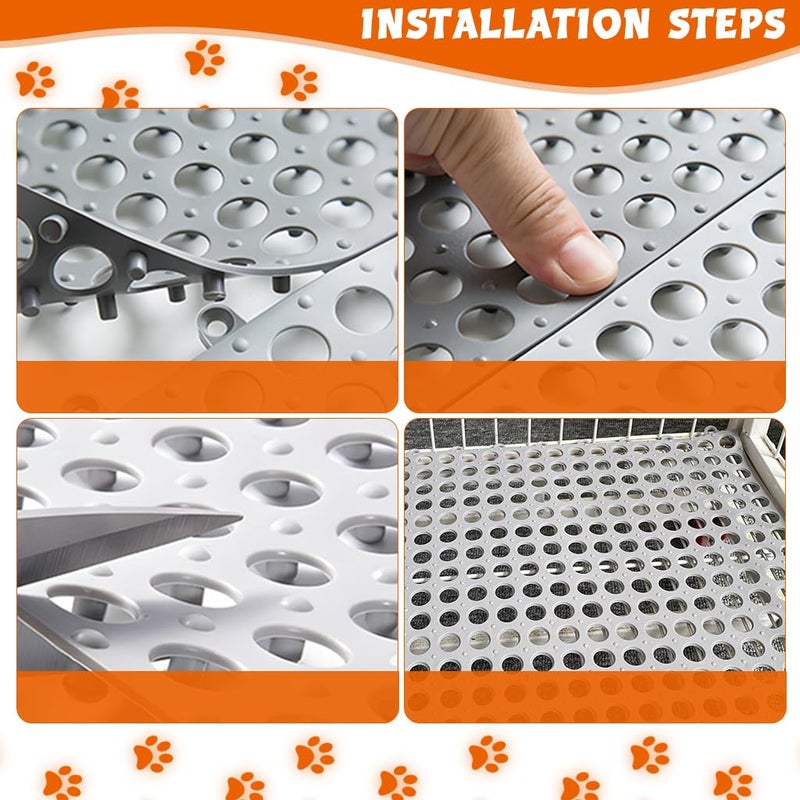 Qpets® ® 6Pcs Pet Cage Mat for Dog/Cat/Rabbit, Plastic Pet Flooring Mat Cat Cage Mats Dog Litter Catcher Pads, Waterproof Non-Slip Floor Mats for Cats Dogs Bunny Easy to Clean Cage Pads (1Pcs 30*30CM) - Image 4