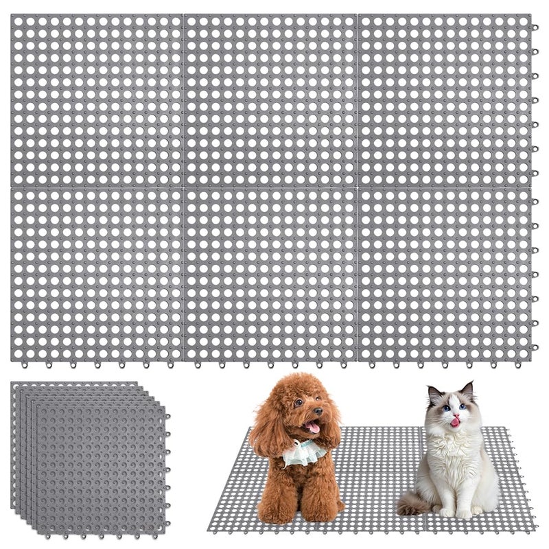 Qpets® ® 6Pcs Pet Cage Mat for Dog/Cat/Rabbit, Plastic Pet Flooring Mat Cat Cage Mats Dog Litter Catcher Pads, Waterproof Non-Slip Floor Mats for Cats Dogs Bunny Easy to Clean Cage Pads (1Pcs 30*30CM) - Image 1