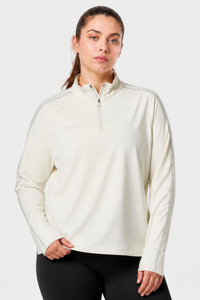 Hoka Women Sportswear Fit Long Sleeves Training Top, Cream - Image 1