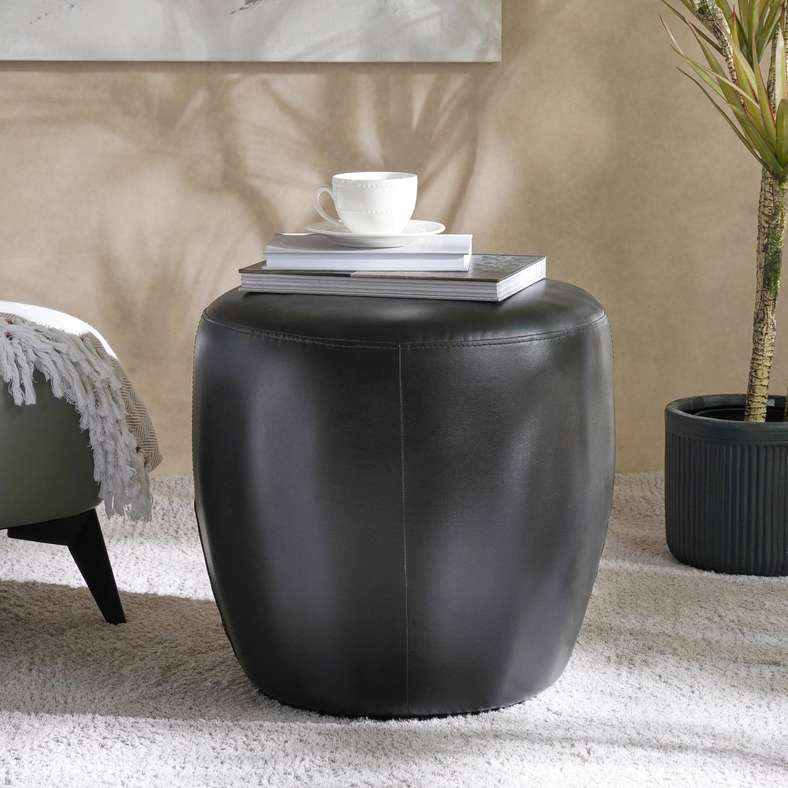 Pan Home Black Faux Leather Pouf for Home