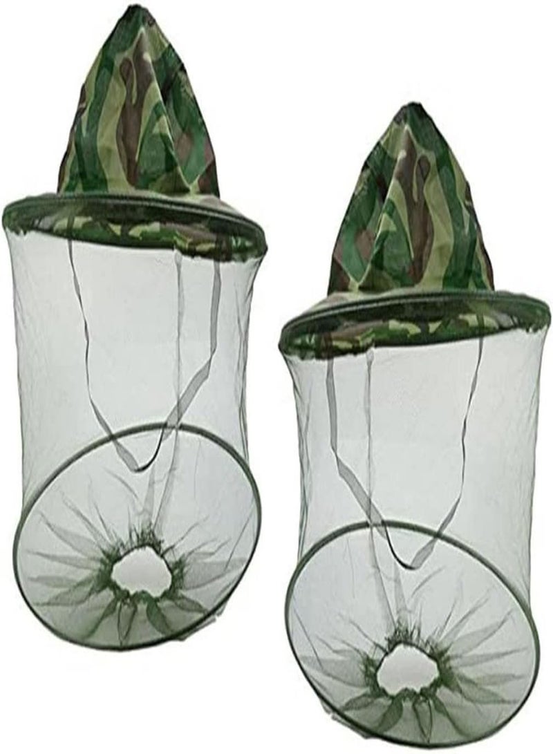 GGOOT Midge Net Head Cover Mosquito Head Net Beekeeper Hat Beekeeper Hat Veil Mask Anti Bee Mosquito Bug Fly Hat Face Protection Equipment with Net Mesh for Outdoor Fishing Camouflage 2PCS - Image 1
