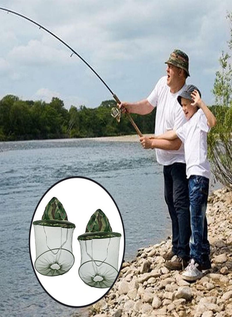 GGOOT Midge Net Head Cover Mosquito Head Net Beekeeper Hat Beekeeper Hat Veil Mask Anti Bee Mosquito Bug Fly Hat Face Protection Equipment with Net Mesh for Outdoor Fishing Camouflage 2PCS - Image 2