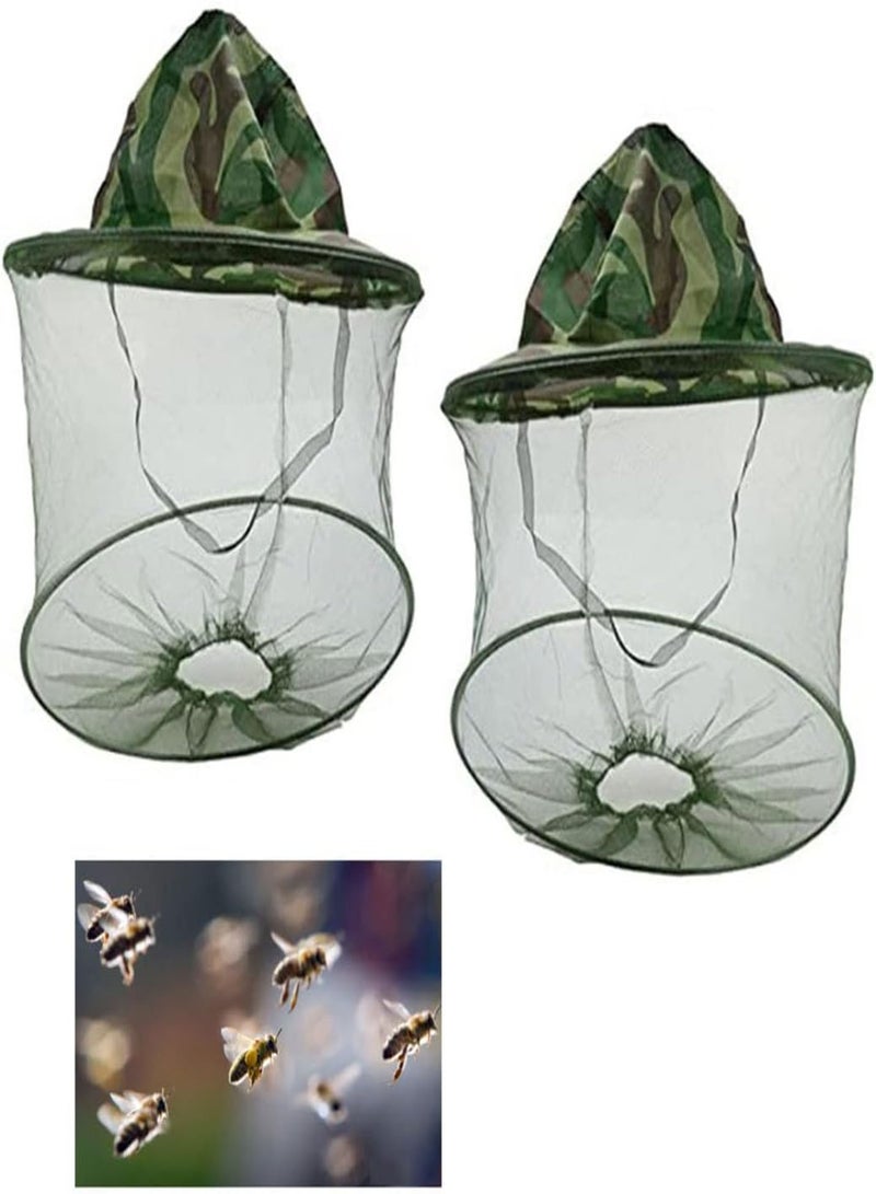 GGOOT Midge Net Head Cover Mosquito Head Net Beekeeper Hat Beekeeper Hat Veil Mask Anti Bee Mosquito Bug Fly Hat Face Protection Equipment with Net Mesh for Outdoor Fishing Camouflage 2PCS - Image 3