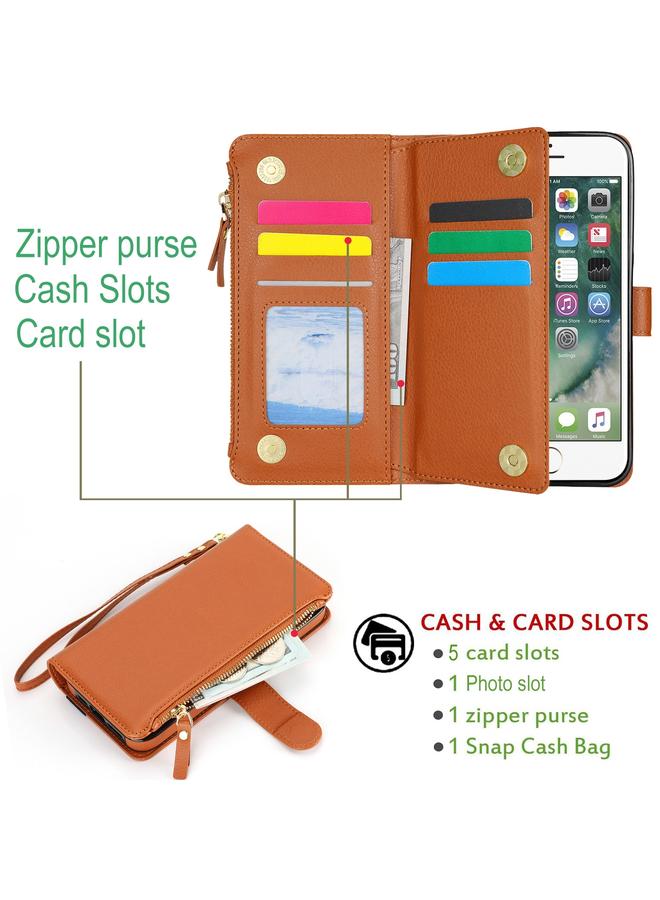 S-TOP Case For iPhone SE 2022 / SE 2020 Wristband Holder Zipper Purse RFID Leather Phone Case - Image 4