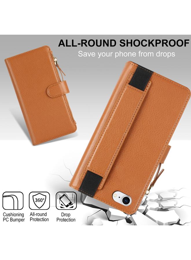 S-TOP Case For iPhone SE 2022 / SE 2020 Wristband Holder Zipper Purse RFID Leather Phone Case - Image 5