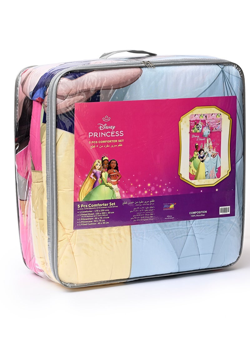Disney Princess MIX PRINCESS 5-in-1 Baby Comforter Set – Brushed Microfiber, Polyester Shell – Pink - Image 1