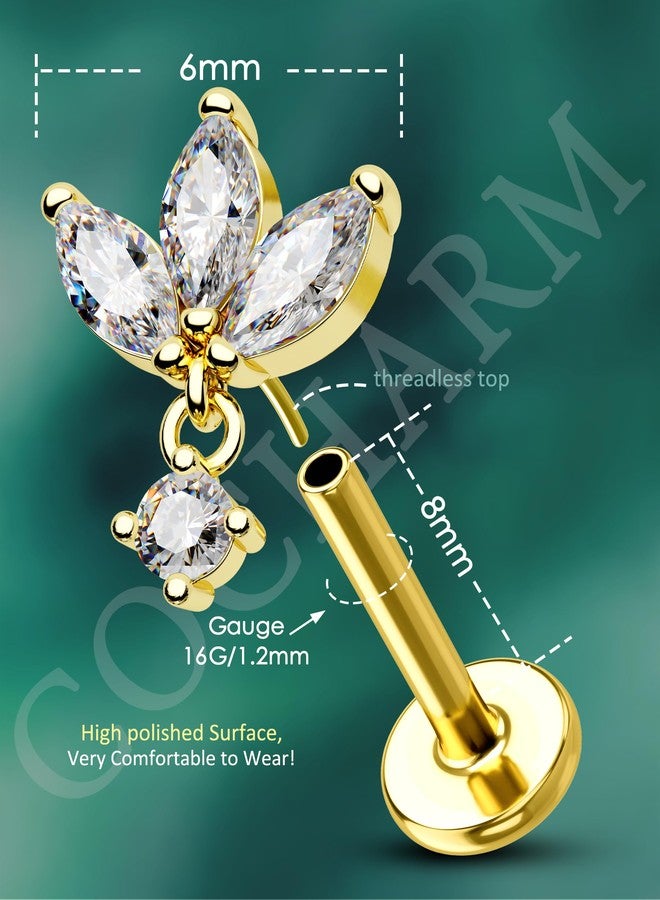 كوتشارم قرط أذن COCHARM متدلي على شكل غضروف حلزوني ذهبي 16 جرام 8 مم بدون خيوط أقراط محارة مسطحة الظهر على شكل زهرة حلزونية مجوهرات ثقب الغضروف قضيب حلزوني علوي - Image 4