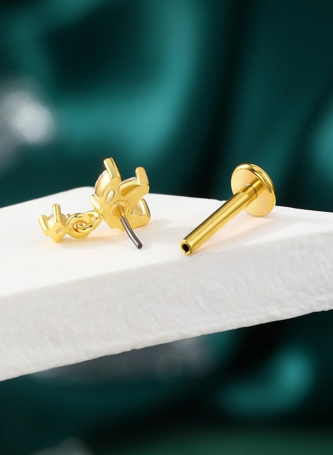 كوتشارم قرط أذن COCHARM متدلي على شكل غضروف حلزوني ذهبي 16 جرام 8 مم بدون خيوط أقراط محارة مسطحة الظهر على شكل زهرة حلزونية مجوهرات ثقب الغضروف قضيب حلزوني علوي - Image 5