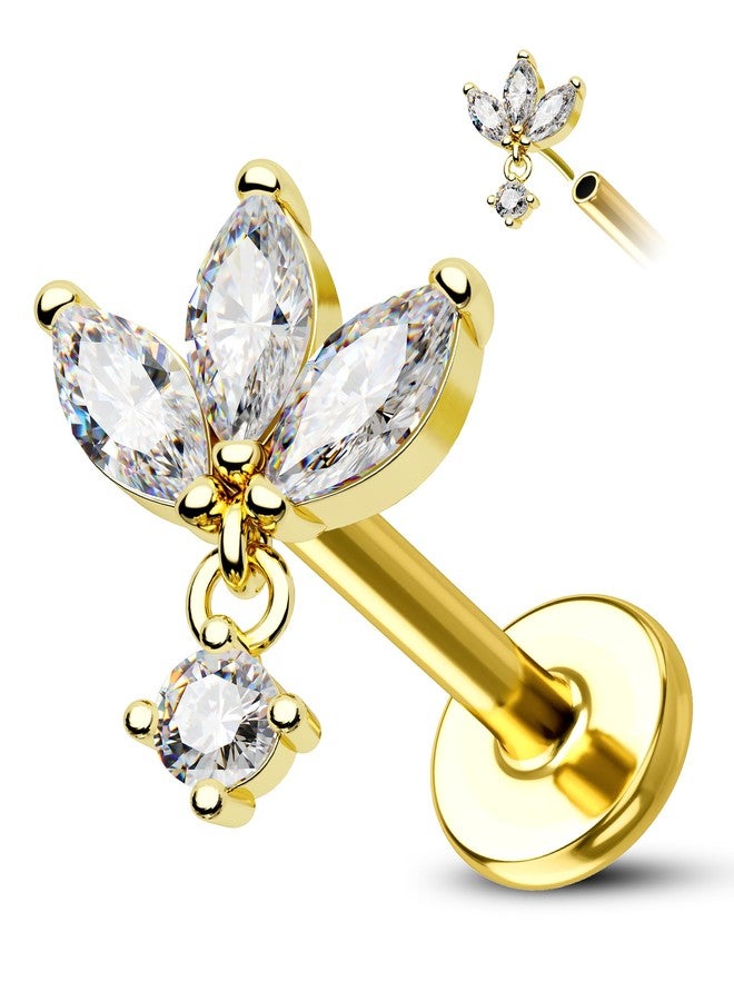 كوتشارم قرط أذن COCHARM متدلي على شكل غضروف حلزوني ذهبي 16 جرام 8 مم بدون خيوط أقراط محارة مسطحة الظهر على شكل زهرة حلزونية مجوهرات ثقب الغضروف قضيب حلزوني علوي - Image 1