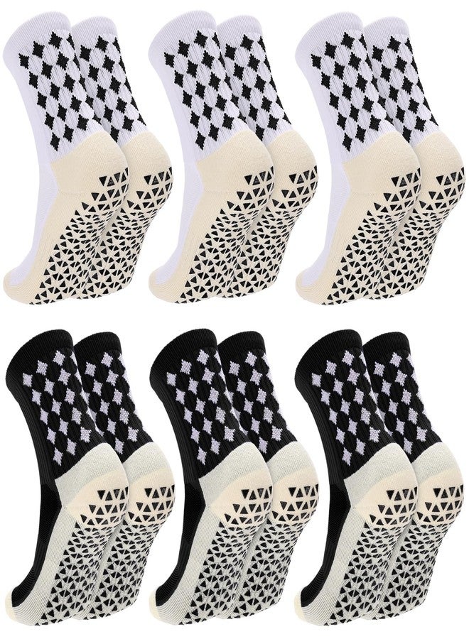 Regilt 3/6 Pairs Grip Soccer Socks Men Women Non-slip Sports Socks for Basketball Football Athletic (US, Alpha, One Size, Regular, Regular, 3 Pairs Black+3 Pairs White) - Image 1