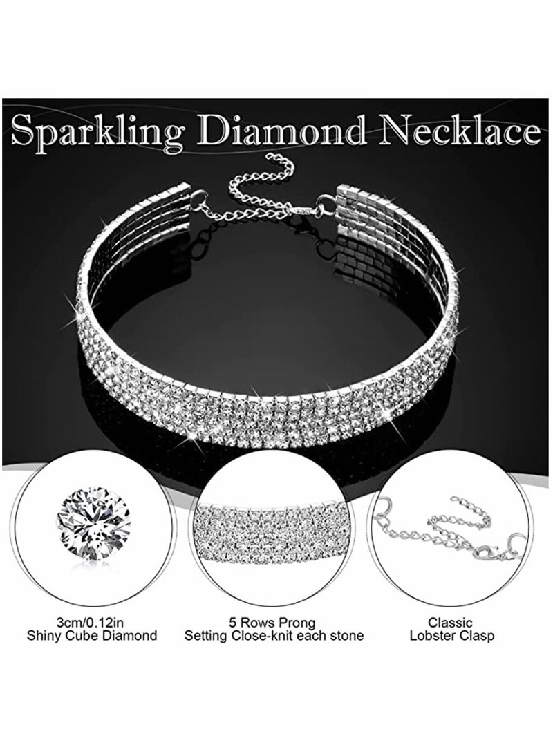 Rhinestone Masquerade Mask and Choker Necklace Jewelry Set, Crystal Eye for Women Costume Party（2 Pcs）  - Image 2
