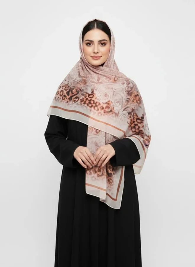lamha abaya Art Leopard Scarf – Chiffon with Artistic Print in Brown Gradients