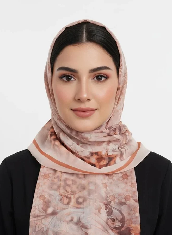 lamha abaya Art Leopard Scarf – Chiffon with Artistic Print in Brown Gradients