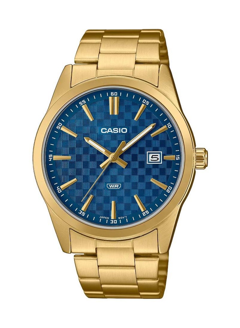 CASIO ساعة يد للرجال من الفولاذ المقاوم للصدأ بقرص أزرق من كواتز MTP-VD03G-2AU