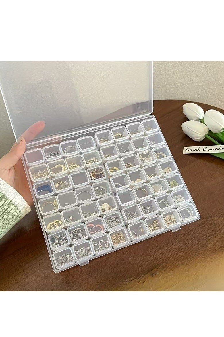 صندوق منظم مجوهرات شفاف مكون من 56 شبكة مع أغطية كبس لتخزين الخرز والأقراط وإكسسوارات الحرف اليدوية - Image 1