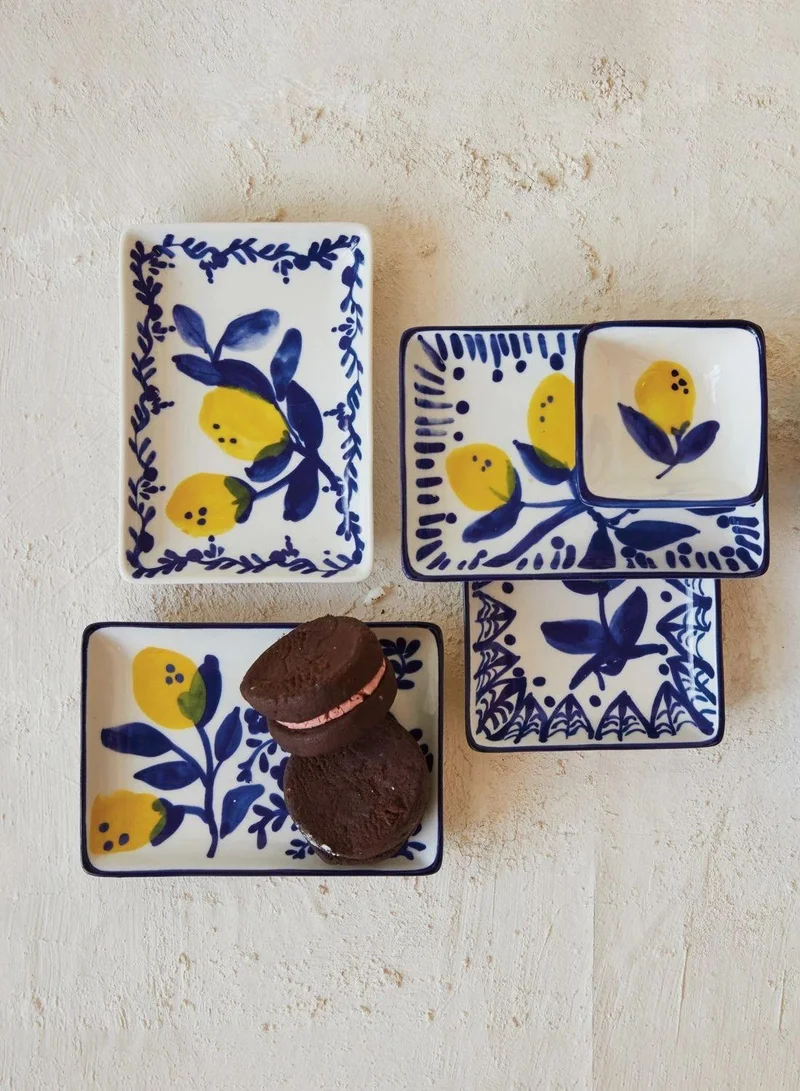 سوق الزعفران طبق من الفخار المطلي يدويًا بزخرفة الليمون – التصميم 4