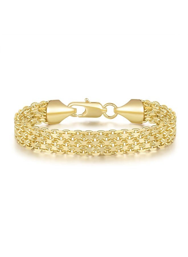 CISSIEPERAL Gold Bracelet Stack 14K Gold Bracelets for Women Chunky Delicate Tapestry of Elegance Dainty Bracelet for Women (C-7.5 Inches) - Image 1