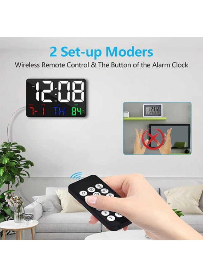 كروني ساعة حائط رقمية كروني 717 بيضاء اللون، شاشة عرض كبيرة، 11.4 بوصة، تقويم رقمي، منبه، ساعة نهارية، مع جهاز تحكم عن بعد لاسلكي - Image 3