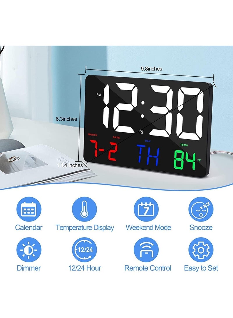 717 LED Clock. Large display digital wall clock. Color LED text calendar alarm clock. Comes with wireless remote control, 4-level adjustable brightness, automatic light sensor dimming, 7-language snooze function, suitable for home/office/classroom/garage. Dimensions: 16×3×25cm - Image 2