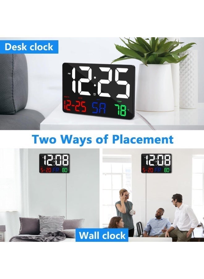 717 LED Clock. Large display digital wall clock. Color LED text calendar alarm clock. Comes with wireless remote control, 4-level adjustable brightness, automatic light sensor dimming, 7-language snooze function, suitable for home/office/classroom/garage. Dimensions: 16×3×25cm - Image 5