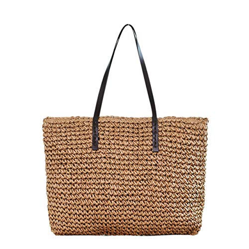 Ayliss Women Straw Woven Tote Large Beach Handmade Weaving Shoulder Bag Purse Straw Handbag (Square Khaki #2) - Image 5