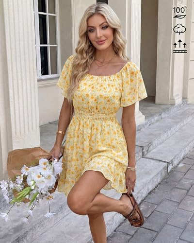 Timeson Women's Summer Dresses: Casual Chic Soft Airy Wrinkle-Resistant Flattering Short Sleeve Dress for Women Church Daily Wear — Ladies Dresses Date Night Dinner Floral A-Line Knee-Length Busty L - Image 3