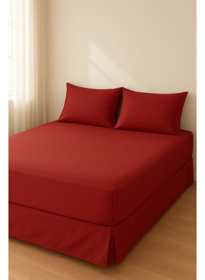 Yarlin-Bed Set (Fitted Bedsheet for 160 cm beds and 2 Small Pillowcases (Red)