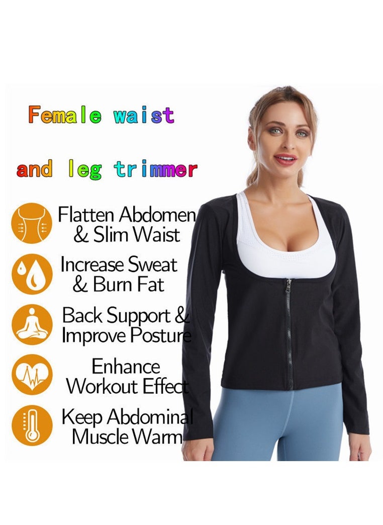 Cuken - Sauna Suit for Women Lower Belly Fat Sauna Slimming Sweat Body Shaper Jacket Hot Waist Trainer Sweat Belt Band Long Sleeve Zipper Shirt Workout Top, L/XL - Image 1