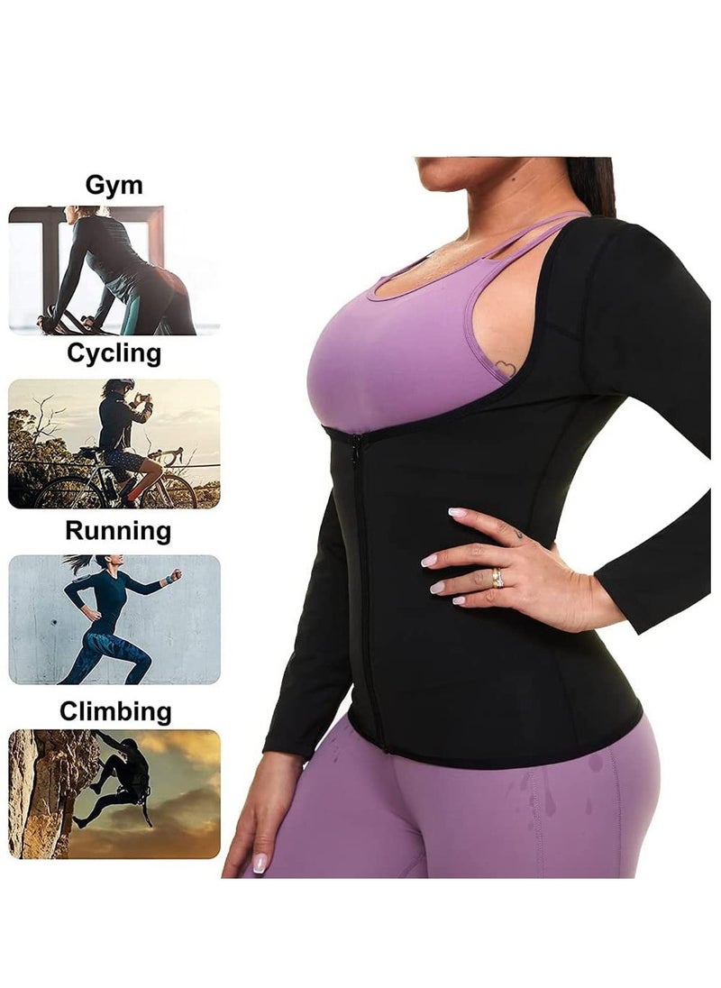 Cuken - Sauna Suit for Women Lower Belly Fat Sauna Slimming Sweat Body Shaper Jacket Hot Waist Trainer Sweat Belt Band Long Sleeve Zipper Shirt Workout Top, L/XL - Image 1