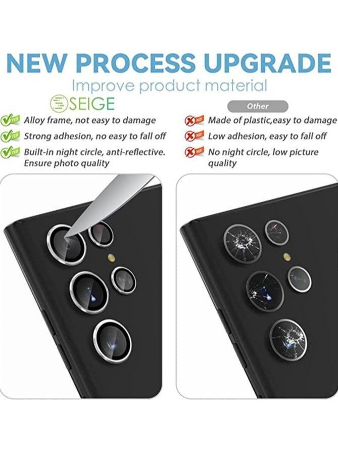vesus Samsung Galaxy S23 Ultra Camera Lens Protector, 9H Tempered Glass Camera Cover Screen Protector Metal Individual Ring, S23 Ultra 5G 2023 (Silver) - Image 2