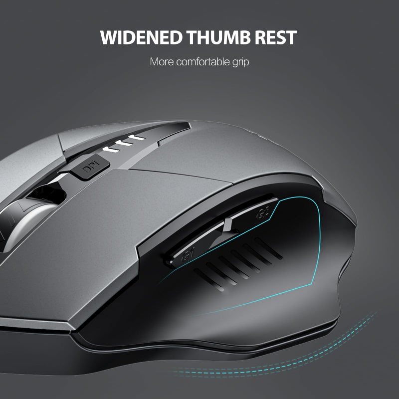 INPHIC Bluetooth Mouse Wireless, Tri-Mode, Upgraded Visible Battery, 2400 DPI, Silent Ergonomic Computer Mice, Mac, PC etc.-Gray - Image 2