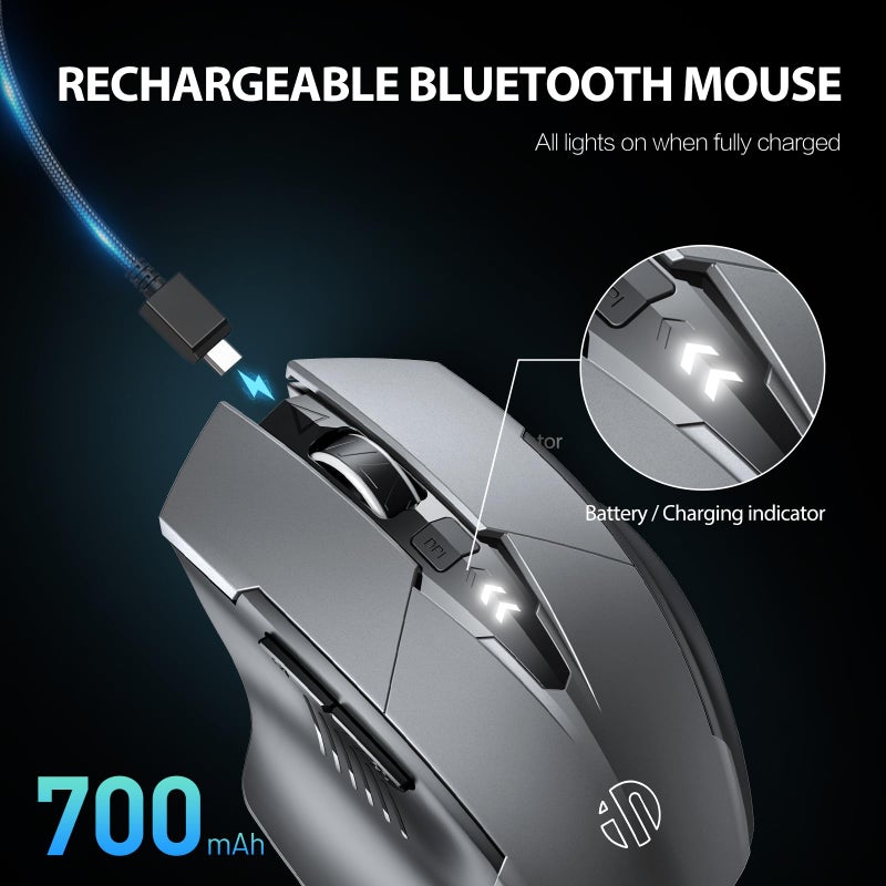 INPHIC Bluetooth Mouse Wireless, Tri-Mode, Upgraded Visible Battery, 2400 DPI, Silent Ergonomic Computer Mice, Mac, PC etc.-Gray - Image 3