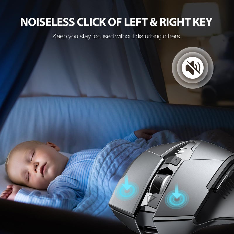 INPHIC Bluetooth Mouse Wireless, Tri-Mode, Upgraded Visible Battery, 2400 DPI, Silent Ergonomic Computer Mice, Mac, PC etc.-Gray - Image 4