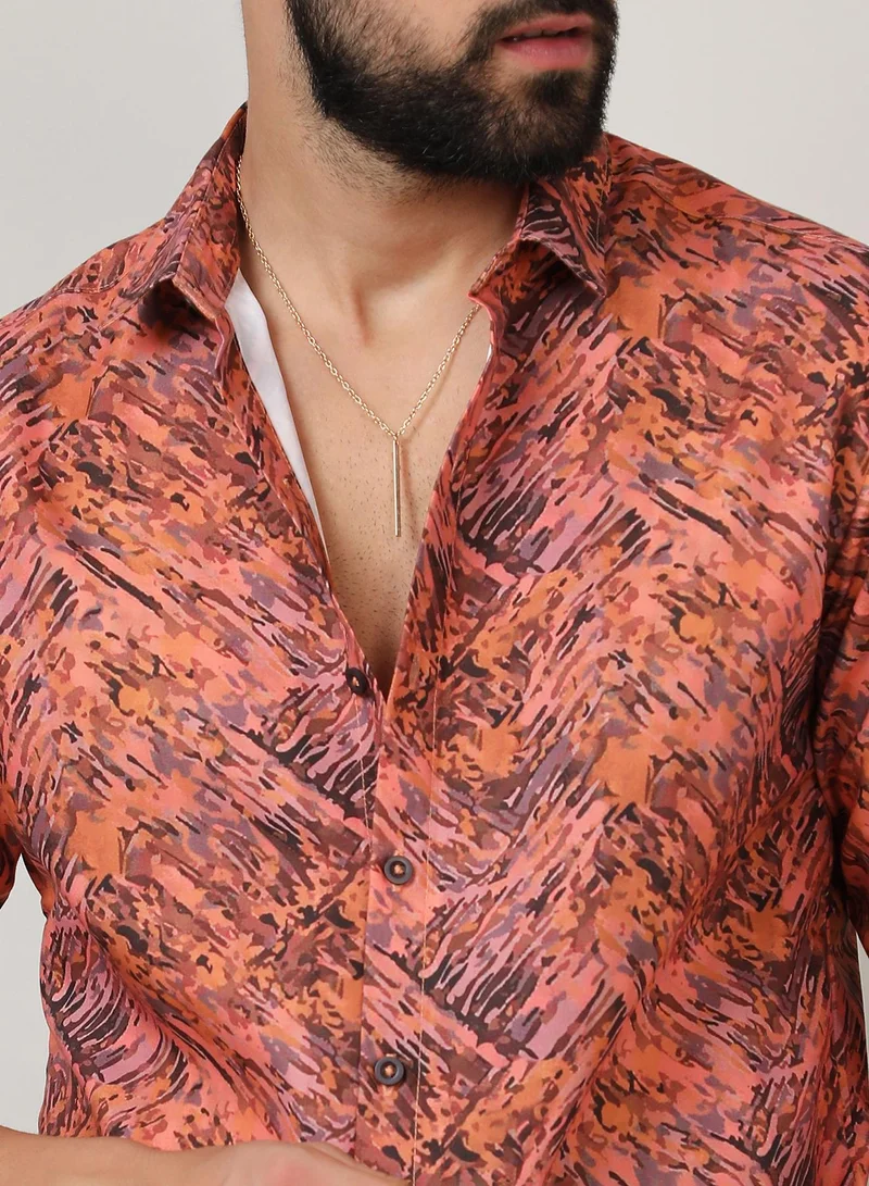 CAHOOT  Men's Sienna Brown Animal Print Shirt for Men | Best Price UAE