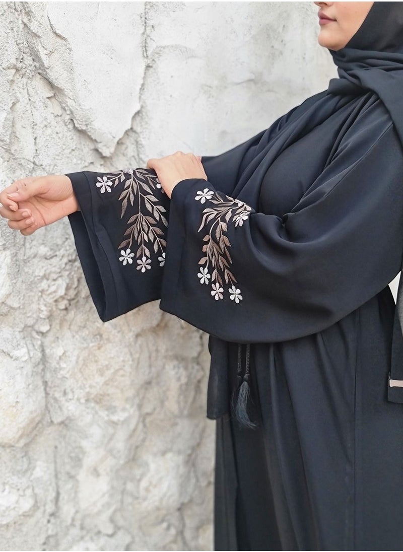 Spiffy Snow - Floral Embroidery Abaya with Umbrella Style for Woman - Image 1
