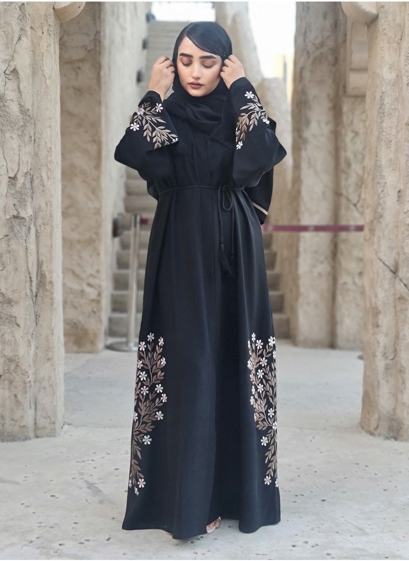 Spiffy Snow - Floral Embroidery Abaya with Umbrella Style for Woman - Image 1